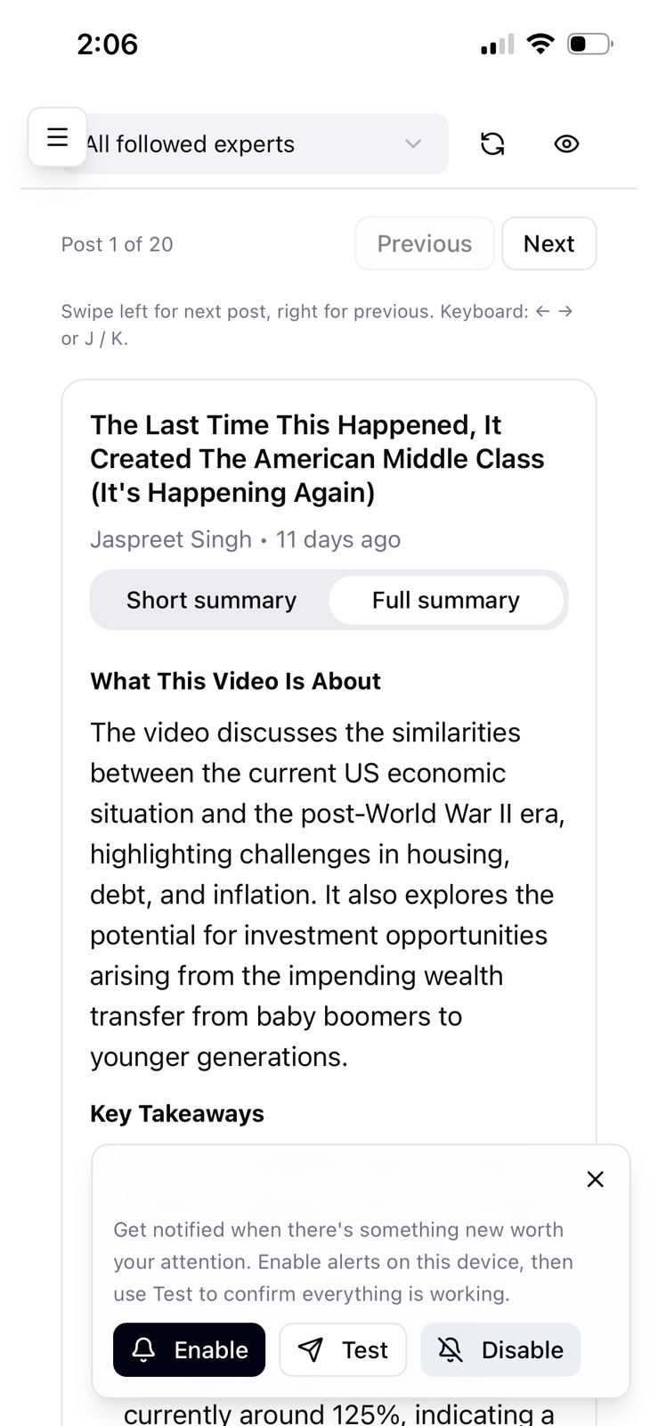 Focused feed of market signals from experts you follow